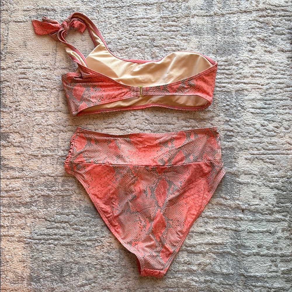 One-Shoulder High Rise Snake Print Bikini - Picture 2 of 4